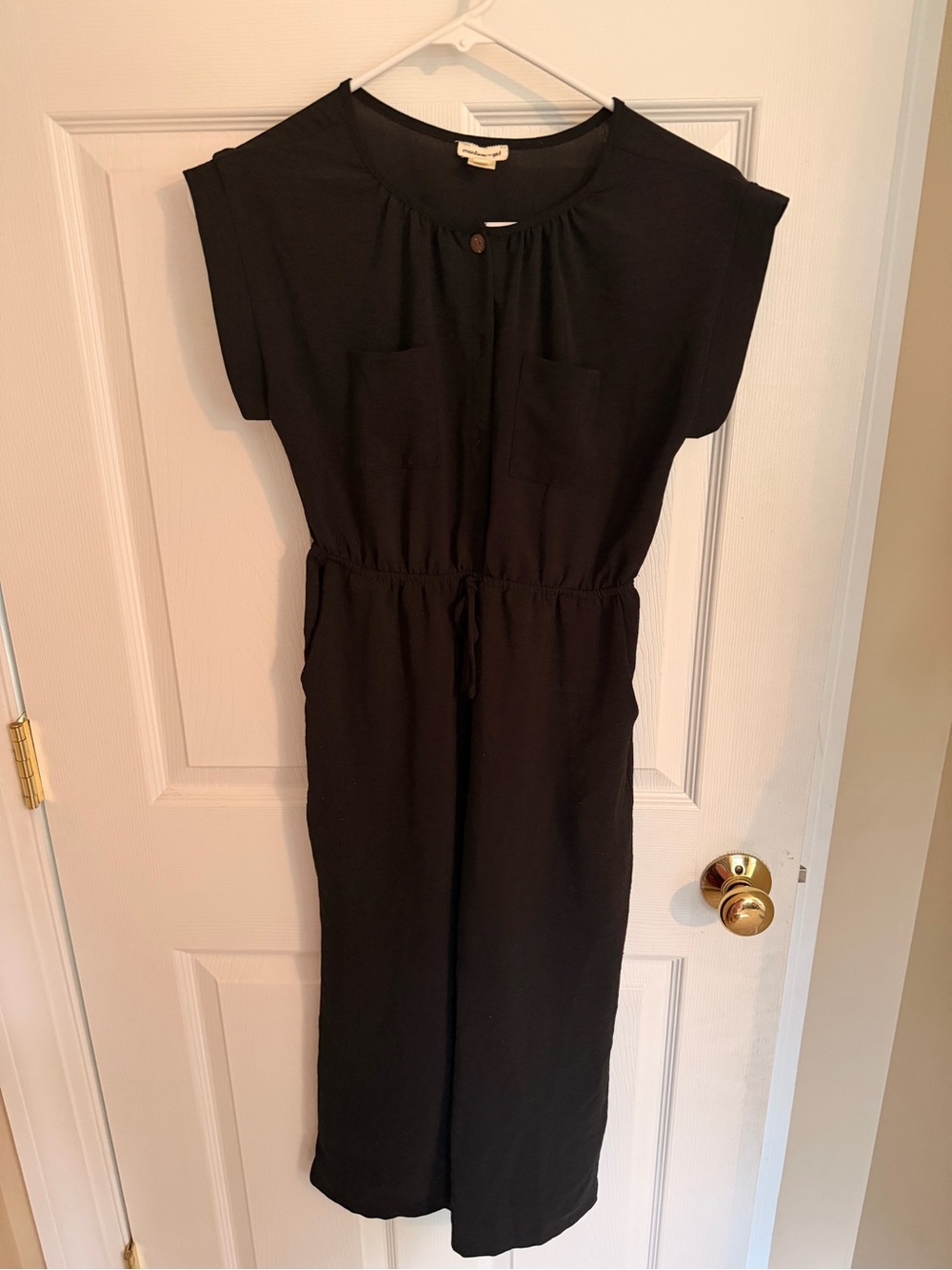 Monteau Black Short-Sleeve Drawstring Jumpsuit
